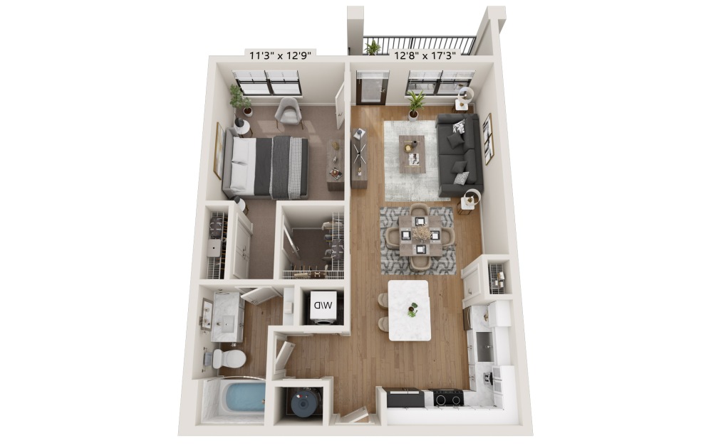 A2 - 1 bedroom floorplan layout with 1 bathroom and 781 square feet (A2
)