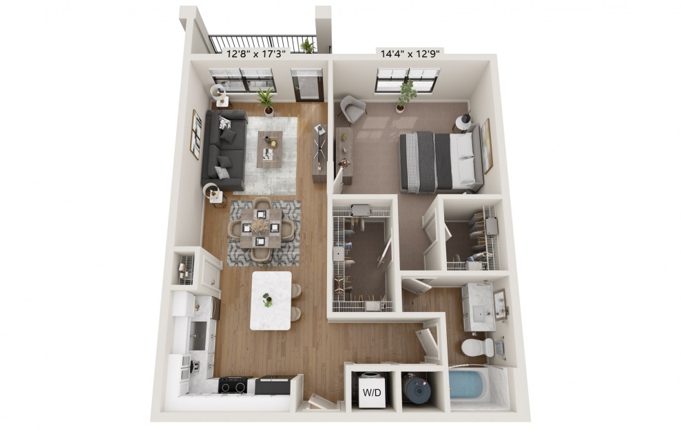 A3 - 1 bedroom floorplan layout with 1 bath and 868 square feet.