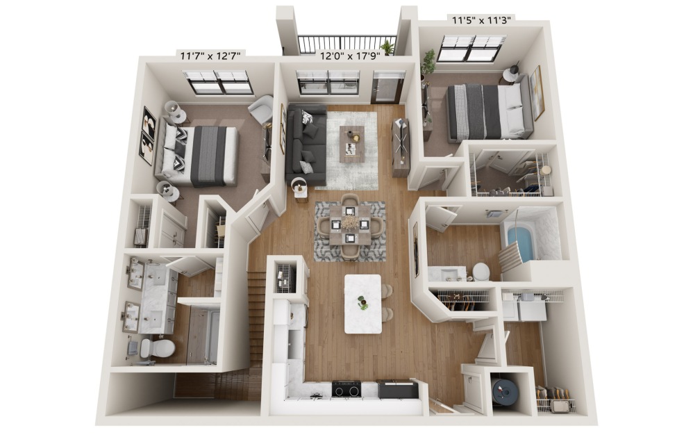 B1G - 2 bedroom floorplan layout with 2 bathrooms and 1177 square feet (B1G
)